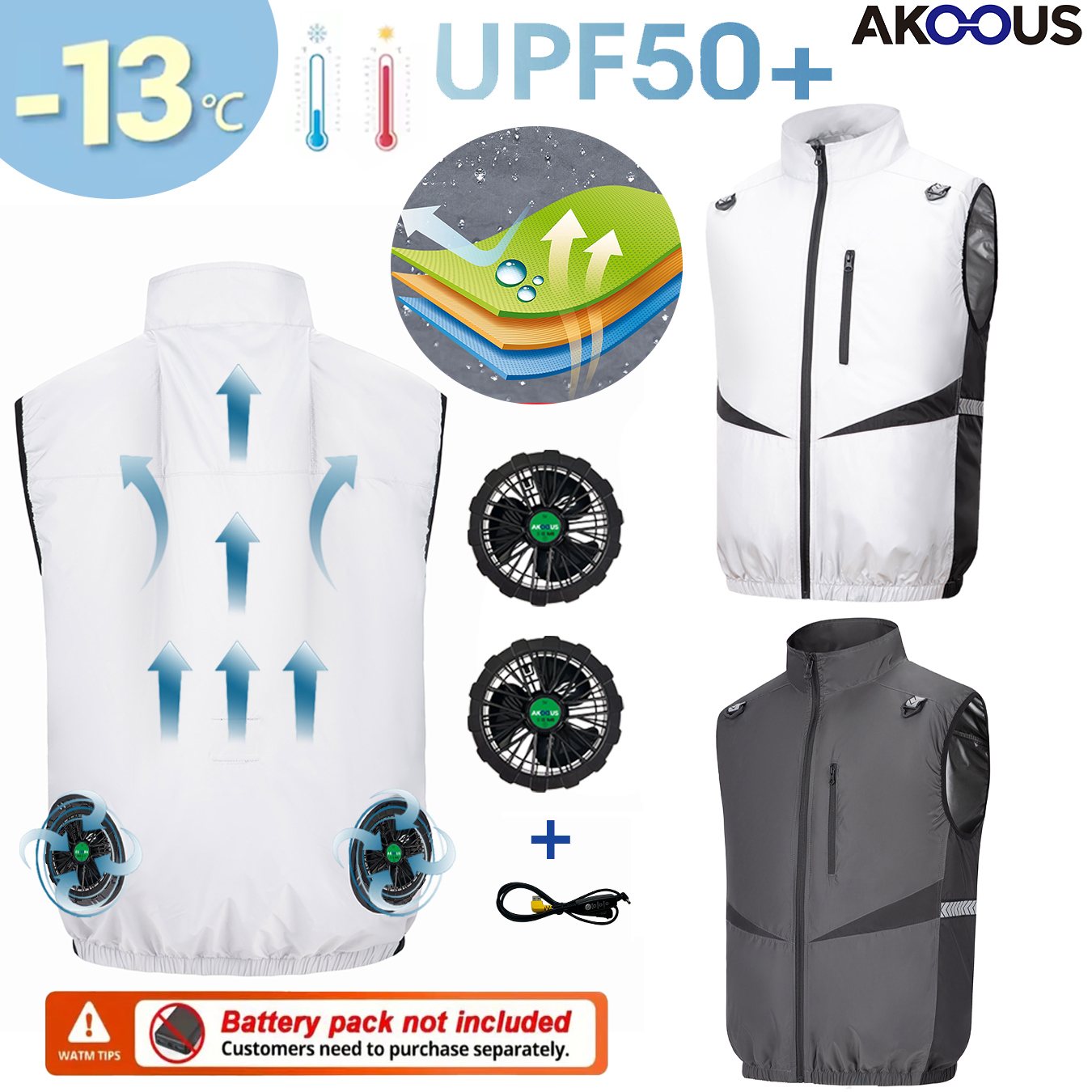 Outdoor Adventure Clothing - 12V/5V USB Men Cooling Fan Vest