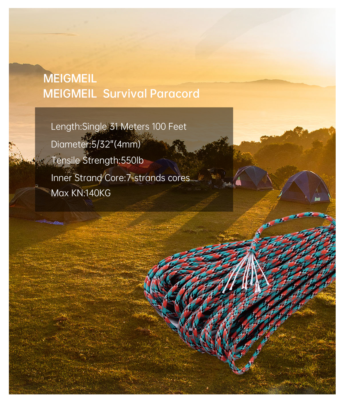 1pcs 550 Paracord Parchute Cor - Paracord 550 Feet reseña y precio