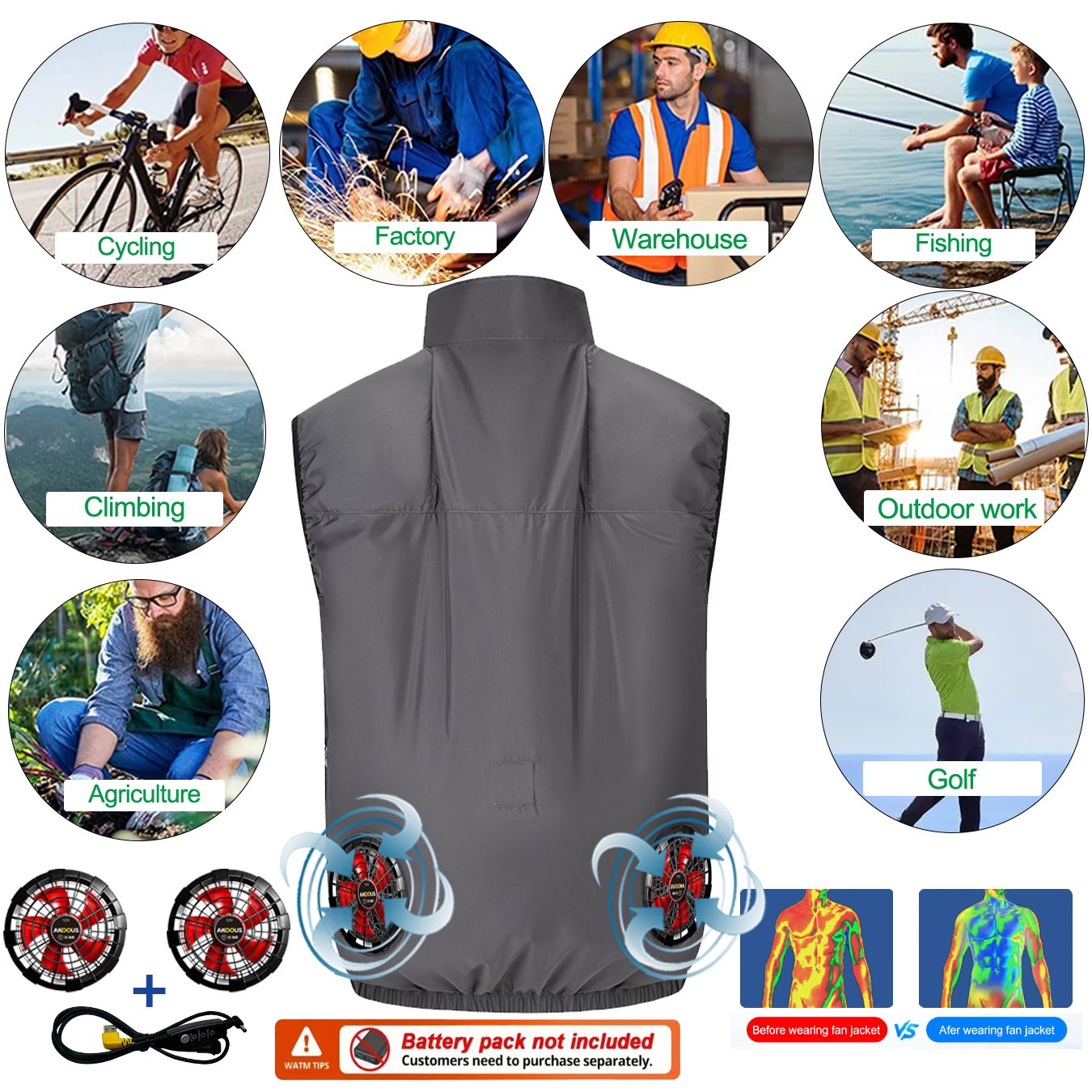 12V/5V USB Men Cooling Fan Ves - Outdoor Adventure Clothing reseña y precio